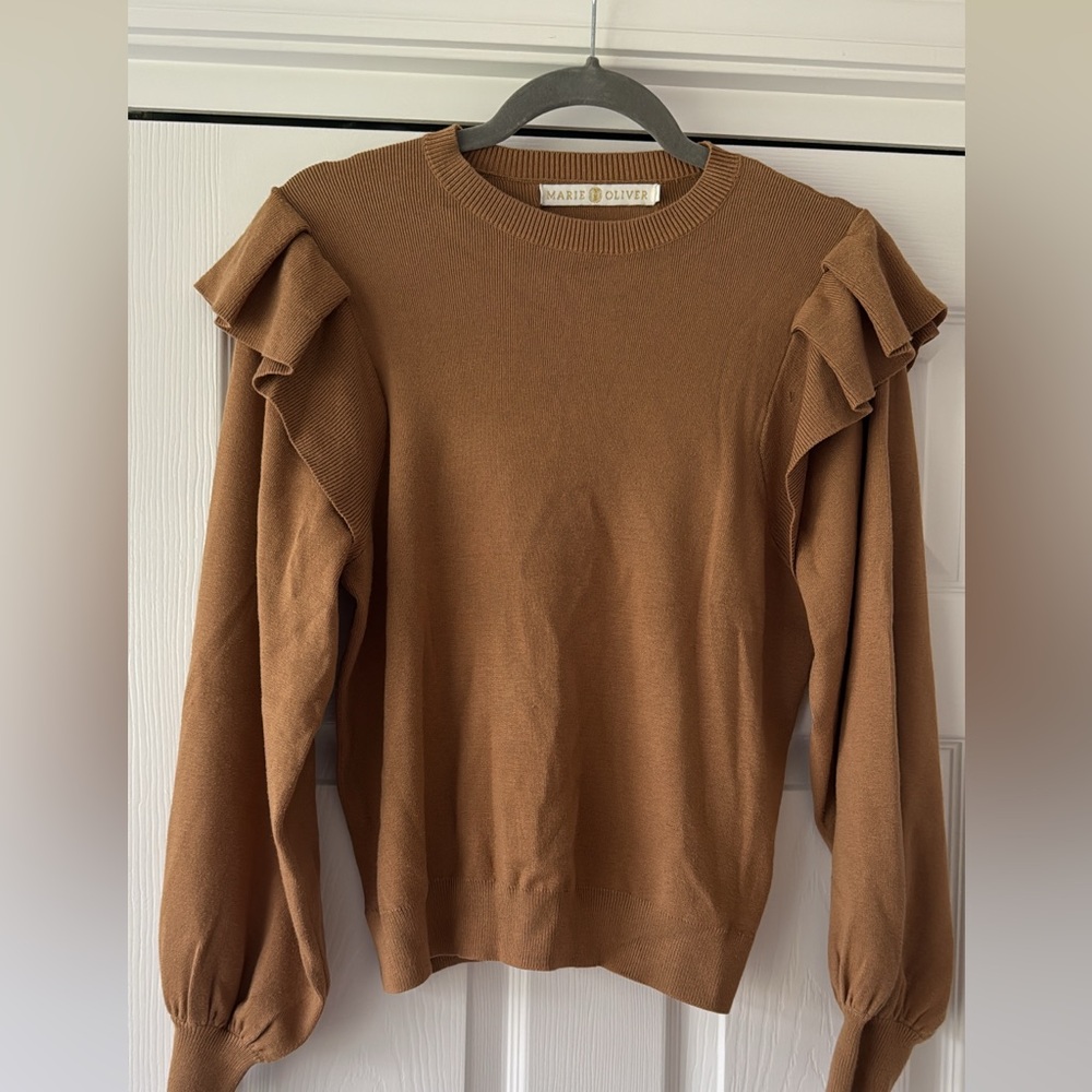 Marie Oliver Camel Ruffle Sleeve Sweatshirt